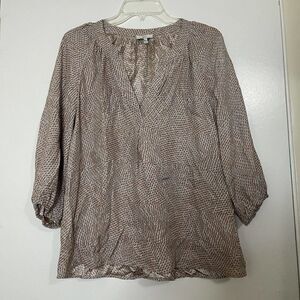 JOIE beige Orange feather print silk vneck blouse top size US medium